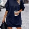 Women's Casual Dress Hoodie Dress Winter Dress Mini Dress Pocket Daily Date Going Out Active Fashion Hooded Long Sleeve 2023 Loose Fit Black Wine Navy Blue Color S M L XL XXL Size -Tesla Style utrjqe1694601036679