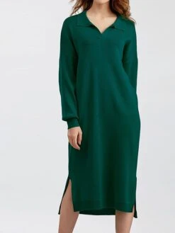 Women's Sweater Dress Jumper Dress Winter Dress Midi Dress Warm Plain Outdoor Holiday Vacation Going Out Lapel Long Sleeve 2023 Loose Fit Black Blue Brown One Size -Tesla Style uubpvq1697767690922