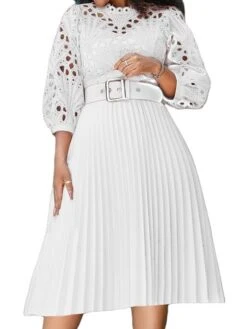 Women's Party Dress Lace Dress A Line Dress Midi Dress Black White Pink 3/4 Length Sleeve Pure Color Lace Fall Winter Autumn Crew Neck Elegant Party Spring Dress 2023 S M L XL XXL 3XL -Tesla Style uuqyxi1652433734329