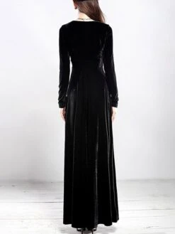 Women‘s Party Dress Wedding Guest Dress Velvet Dress Long Dress Maxi Dress Black Wine Royal Blue Long Sleeve Pure Color Ruched Fall Spring V Neck Fashion Party Winter Dress Evening Party 2023 S M L XL -Tesla Style uuxzhl1664516292473