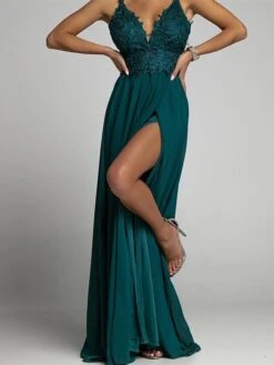 Women's Prom Dress Party Dress Lace Dress Long Dress Maxi Dress Pink Green Sleeveless Pure Color Lace Summer Spring Spaghetti Strap Party Birthday Wedding Guest Vacation 2023 S M L XL 2XL -Tesla Style uuzcja1676886522559