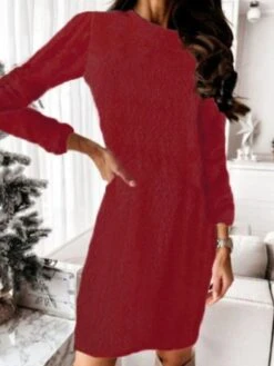 Women's Sweater Dress Winter Dress Jumper Dress Mini Dress Ruched School Home Daily Active Fashion Crew Neck Long Sleeve 2023 Regular Fit Light Pink Black Red Color S M L XL XXL Size -Tesla Style uvbutb1694168813058