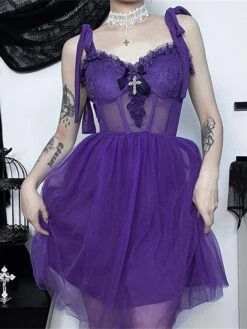 Women‘s Halloween Dress Party Dress Cocktail Dress Wedding Guest Dress Mini Dress Black Purple Sleeveless Pure Color Lace Spring Fall Winter Spaghetti Strap Fashion Birthday Wedding Guest 2023 S M L -Tesla Style uvmxyf1693808830306