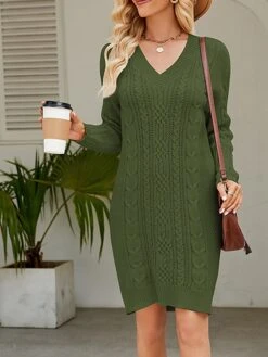 Women's Sweater Dress Winter Dress Jumper Dress Mini Dress Ruched Outdoor Street Daily Fashion Streetwear V Neck Long Sleeve 2023 Loose Fit Dark Green Purple Dark Blue Color S M L XL XXL Size -Tesla Style uvyxkc1692081740925