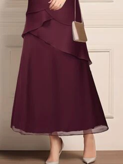 Women's Work Dress Sheath Dress Chiffon Dress Fashion Long Dress Maxi Dress Ruched Layered Crew Neck Half Sleeve Plain Loose Fit Wine Summer Spring S M L XL XXL -Tesla Style uxafpb1690944847949