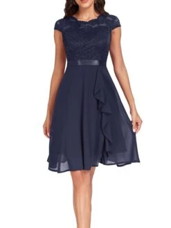 Women's Party Dress Lace Dress Cocktail Dress Midi Dress Black Pink Wine Short Sleeve Pure Color Lace Spring Fall Winter Crew Neck Fashion Winter Dress Wedding Guest Vacation 2023 S M L XL XXL -Tesla Style uxcwjv1692179771178