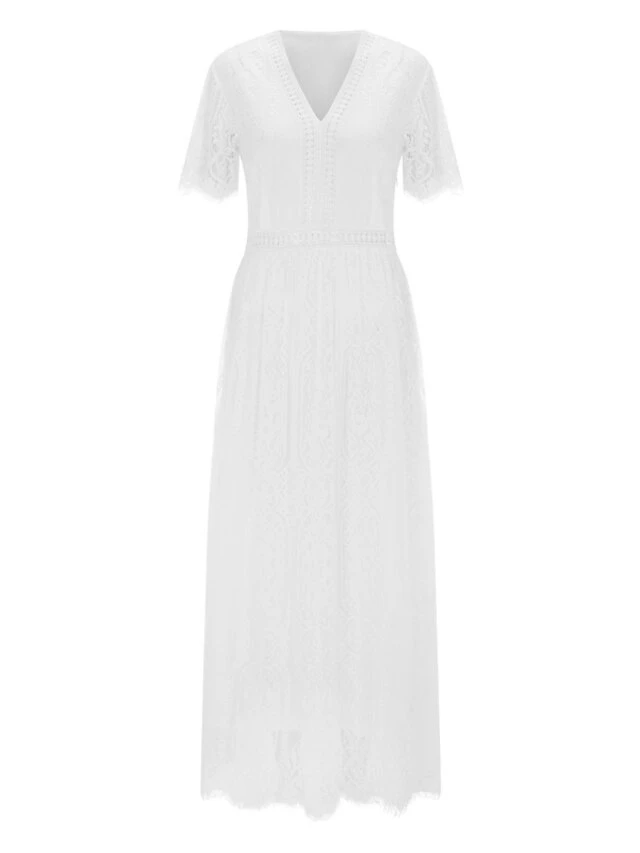 Women's Party Dress Lace Dress Swing Dress Long Dress Maxi Dress Pink White Short Sleeve Pure Color Lace Spring Summer V Neck Modern 2023 S M L XL XXL 8 Women's Party Dress Lace Dress Swing Dress Long Dress Maxi Dress Pink White Short Sleeve Pure Color Lace Spring Summer V Neck Modern 2023 S M L XL XXL - Image 6