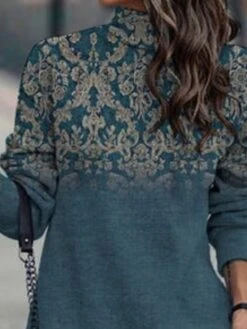 Women‘s Sweatshirt Dress Winter Dress Blue Black Long Sleeve Floral Print Winter Fall Stand Collar Stylish Casual Fall Dress 2022 S M L XL -Tesla Style uxqtff1663228931031