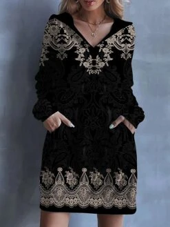 Women's Casual Dress Sweatshirt Dress Mini Dress Warm Fashion Outdoor Vacation Going Out Hoodie Print Graphic Loose Fit Black S M L XL XXL