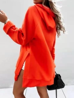 Women's Casual Dress Hoodie Dress Plain Dress Mini Dress Pocket Split Outdoor Street Daily Active Fashion Hooded Long Sleeve 2023 Loose Fit Black White Orange Color S M L XL XXL Size -Tesla Style uxskuz1693558028075