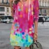 Women's Casual Dress Hoodie Dress Mini Dress Warm Fashion Outdoor Vacation Going Out Hoodie Pocket Print Geometric Regular Fit Yellow Pink Blue S M L XL XXL -Tesla Style uxtbwb1695027777492