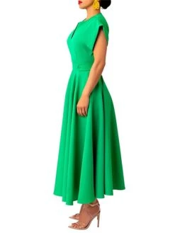 Women's Prom Dress Party Dress Wedding Guest Dress Long Dress Maxi Dress Black Green Short Sleeve Pure Color Ruched Summer Spring Split Neck Fashion Evening Party Wedding Guest Vacation Loose Fit 2023 -Tesla Style uxwwyf1681954835386