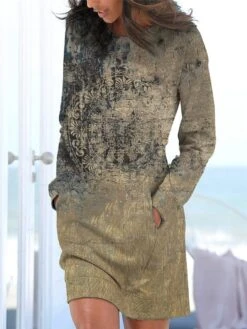 Women's Casual Dress Sweatshirt Dress Winter Dress Floral Tribal Pocket Print Crew Neck Mini Dress Vintage Ethnic Outdoor Daily Long Sleeve Loose Fit Royal Blue Blue Dusty Blue Fall Winter S M L XL -Tesla Style uxxxzk1694077851775