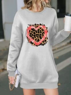 Women's Casual Dress Sweatshirt Dress Mini Dress Warm Fashion Outdoor Holiday Vacation Crew Neck Print Leopard Loose Fit Pink Blue Purple S M L XL XXL -Tesla Style uyalhs1697009472737