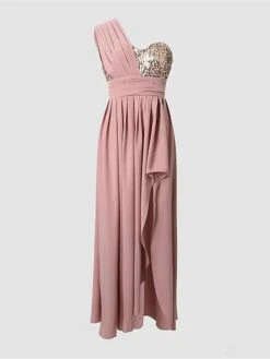 Women‘s Prom Dress Party Dress Sequin Dress Long Dress Maxi Dress Pink Sleeveless Pure Color Sparkly Glitter Sequins Summer Spring Fall One Shoulder Fashion Wedding Guest Evening Party Vacation -Tesla Style uydzsw1690428713574