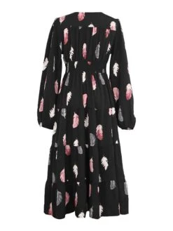 Women's Work Dress Casual Dress Swing Dress Fashion Winter Dress Daily Midi Dress Button Split V Neck Long Sleeve Print Regular Fit Black Fall Winter S M L XL -Tesla Style uzeoct1695096215499