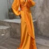 Women's Prom Dress Party Dress Satin Dress Long Dress Maxi Dress Orange Long Sleeve Pure Color Layered Spring Fall Winter V Neck Fashion Winter Dress Evening Party Wedding Guest 2023 S M L XL XXL 3XL -Tesla Style uzgbjx1693391702868