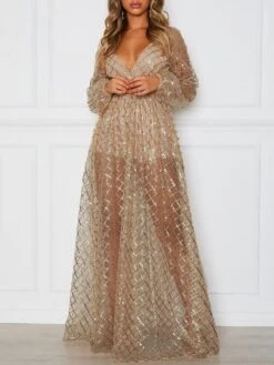 Women's Party Dress Sequin Dress Swing Dress Long Dress Maxi Dress Black Gold Long Sleeve Pure Color Sequins Spring Fall Winter V Neck Fashion Party Winter Dress Wedding Guest 2023 S M L XL