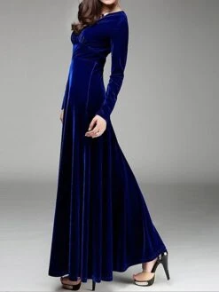 Women‘s Party Dress Wedding Guest Dress Velvet Dress Long Dress Maxi Dress Black Wine Royal Blue Long Sleeve Pure Color Ruched Fall Spring V Neck Fashion Party Winter Dress Evening Party 2023 S M L XL -Tesla Style uzhftl1664516292967