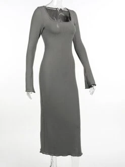 Women's Sweater Dress Jumper Dress Casual Dress Long Dress Maxi Dress Fashion Pure Color Outdoor Daily Vacation Going Out Square Neck Long Sleeve Patchwork 2023 Regular Fit Black Apricot Gray S M L -Tesla Style uznoyx1695643846541