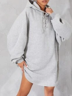 Women's Casual Dress Hoodie Dress Winter Dress Mini Dress Drawstring Daily Date Going Out Fashion Basic Hooded Long Sleeve 2023 Loose Fit Black Gray Color M L XL Size