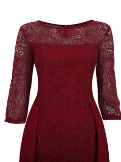 Women's Party Dress Lace Dress Swing Dress Mini Dress Black Wine Blue 3/4 Length Sleeve Pure Color Lace Spring Fall Winter Crew Neck Fashion Party Spring Dress 2023 S M L XL XXL 3XL 4XL -Tesla Style uzuggd1671604321482