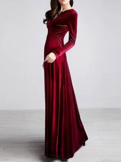 Women‘s Party Dress Wedding Guest Dress Velvet Dress Long Dress Maxi Dress Black Wine Royal Blue Long Sleeve Pure Color Ruched Fall Spring V Neck Fashion Party Winter Dress Evening Party 2023 S M L XL -Tesla Style vacfuo1664516295661