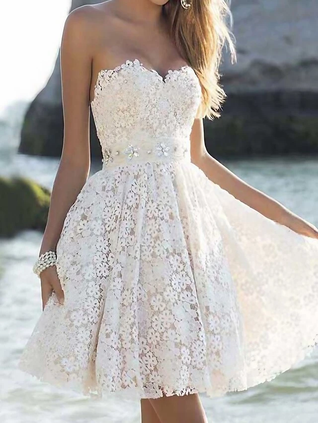 Women‘s Semi Formal Party Dress Homecoming Dress A Line Dress Mini Dress White Sleeveless Pure Color Lace Spring Summer Strapless Wedding Wedding Guest Slim 2023 S M L XL 3 Women‘s Semi Formal Party Dress Homecoming Dress A Line Dress Mini Dress White Sleeveless Pure Color Lace Spring Summer Strapless Wedding Wedding Guest Slim 2023 S M L XL