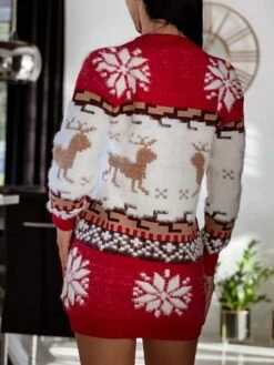 Women‘s Christmas Sweater Dress Jumper Dress Winter Dress Warm Print Deer Outdoor Christmas Casual Daily Crew Neck Long Sleeve 2023 Loose Fit White Red S M L XL -Tesla Style vadxjg1694165713287