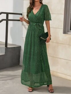 Women's Long Dress Maxi Dress Party Dress Formal Dress Summer Dress Pure Color Streetwear Modern Party Outdoor Holiday Lace Up Split Short Sleeve V Neck Dress Loose Fit Black Red Blue Summer Spring S