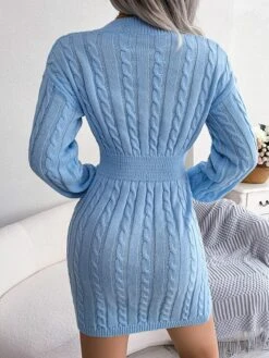 Women's Sweater Dress Jumper Dress Casual Dress Mini Dress Fashion Pure Color Outdoor Daily Vacation Going Out V Neck Long Sleeve Patchwork 2023 Regular Fit White Blue Khaki S M L -Tesla Style vakltd1695030491045