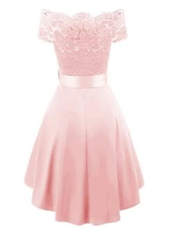 Women‘s Cocktail Party Dress Wedding Guest Dress Black Dress Knee Length Dress White Pink Wine Short Sleeve Pure Color Lace Fall Spring Off Shoulder 2023 S M L XL XXL -Tesla Style vayzpn1659514645698