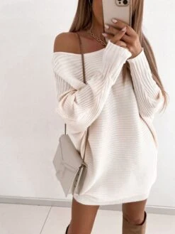 Women‘s Sweater Dress Winter Dress Khaki White Long Sleeve Pure Color Ruched Fall Spring Crew Neck Party Winter Dress Fall Dress Loose Fit 2022 S M L XL XXL 3XL -Tesla Style vbefri1640601555802