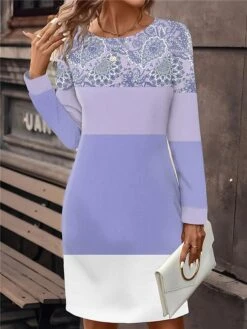 Women's Casual Dress Sweatshirt Dress Mini Dress Active Fashion Outdoor Holiday Vacation Crew Neck Print Floral Striped Loose Fit Pink Purple Orange S M L XL XXL -Tesla Style vbpyth1696760631375