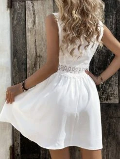 Women's Party Dress Lace Dress Homecoming Dress Midi Dress Black White Sleeveless Pure Color Lace Summer Spring V Neck Fashion Wedding Guest Summer Dress 2023 S M L XL 2XL -Tesla Style vbtfbj1685081643321