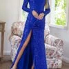 Women‘s Prom Dress Party Dress Sequin Dress Long Dress Maxi Dress Blue Long Sleeve Pure Color Sparkly Glitter Sequins Fall Winter Autumn Square Neck Fashion Winter Dress Wedding Guest Birthday