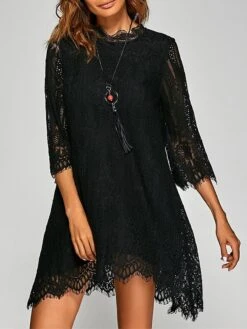 Women's Work Dress Party Dress Lace Dress Fashion Mini Dress Lace Stand Collar 3/4 Length Sleeve Plain Regular Fit Black White Spring Fall S M L XL XXL 8 Women's Work Dress Party Dress Lace Dress Fashion Mini Dress Lace Stand Collar 3/4 Length Sleeve Plain Regular Fit Black White Spring Fall S M L XL XXL -Tesla Style vdfmme1690962385180