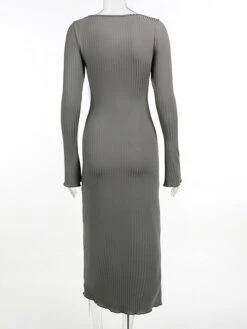 Women's Sweater Dress Jumper Dress Casual Dress Long Dress Maxi Dress Fashion Pure Color Outdoor Daily Vacation Going Out Square Neck Long Sleeve Patchwork 2023 Regular Fit Black Apricot Gray S M L -Tesla Style vdjujg1695643847537