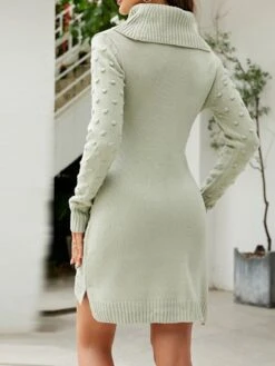 Women's Sweater Dress Winter Dress Jumper Dress Mini Dress Split Outdoor Street Daily Fashion Streetwear Turtleneck Long Sleeve 2023 Regular Fit White Green Color S M L XL Size -Tesla Style vdlnrp1692081712898
