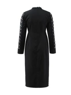 Women's Party Dress Lace Dress Work Dress Midi Dress Black White Long Sleeve Pure Color Lace Fall Winter V Neck Fashion Winter Dress Office Fall Dress 2023 S M L XL -Tesla Style vdping1693289897802