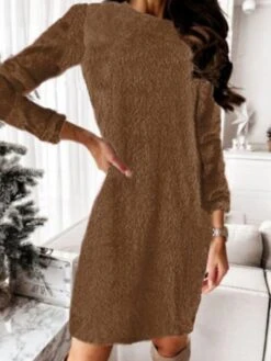 Women's Sweater Dress Winter Dress Jumper Dress Mini Dress Ruched School Home Daily Active Fashion Crew Neck Long Sleeve 2023 Regular Fit Light Pink Black Red Color S M L XL XXL Size -Tesla Style vefjjn1694168812652