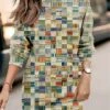 Women's Casual Dress Sweatshirt Dress Mini Dress Warm Fashion Outdoor Holiday Vacation Crew Neck Print Geometric Loose Fit Yellow Blue Purple S M L XL XXL -Tesla Style vehjyt1695195911434