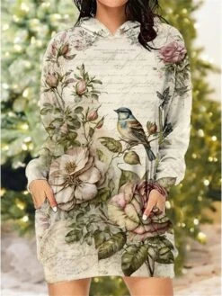 Women's Christmas Dress Hoodie Dress Mini Dress Warm Fashion Outdoor Christmas Vacation Hoodie Pocket Print Santa Claus Snowman Christmas Tree Regular Fit Navy Blue Blue Sky Blue S M L XL XXL -Tesla Style veksju1697542364329