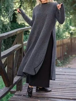 Women's Casual Dress Sweatshirt Dress Midi Dress Active Fashion Outdoor Going Out Weekend Crew Neck Pure Color Regular Fit ArmyGreen Black Dark Gray S M L XL XXL -Tesla Style vfcwnp1696926234121