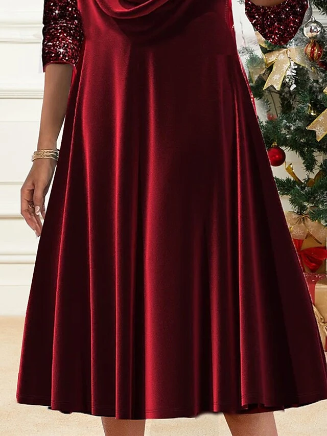 Women's Velvet Dress Party Dress Sequin Dress Midi Dress Wine Long Sleeve Pure Color Sequins Spring Fall Winter Crew Neck Fashion Winter Dress Christmas Wedding Guest 2023 S M L XL XXL 3XL 5 Women's Velvet Dress Party Dress Sequin Dress Midi Dress Wine Long Sleeve Pure Color Sequins Spring Fall Winter Crew Neck Fashion Winter Dress Christmas Wedding Guest 2023 S M L XL XXL 3XL - Image 3