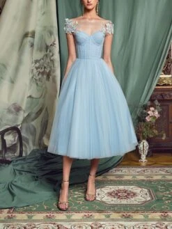 Women's Party Dress Corset Dress Homecoming Dress Midi Dress Light Blue Short Sleeve Pure Color Lace Summer Spring Boat Neck Fashion Birthday Wedding Guest Vacation Slim 2023 S M L XL