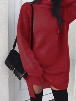 Women's Casual Dress Sweatshirt Dress Mini Dress Fashion Daily Outdoor Holiday Vacation Turtleneck Pure Color Pure Color Loose Fit Yellow Red Blue S M L XL XXL -Tesla Style vftror1692684468895