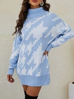 Women's Sweater Dress Winter Dress Jumper Dress Mini Dress Patchwork Ribbed Daily Date Vacation Active Fashion Turtleneck Long Sleeve 2023 Loose Fit Black Blue Khaki Color S M L XL Size -Tesla Style vfyoao1694087774403