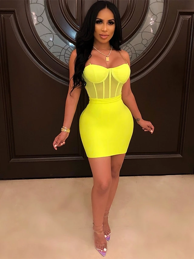Women's Party Dress Strap Dress Green Dress Mini Dress Black Yellow Fuchsia Sleeveless Pure Color Mesh Summer Spring Square Neck Hot Party Spring Dress Slim 2022 S M L XL 3 Women's Party Dress Strap Dress Green Dress Mini Dress Black Yellow Fuchsia Sleeveless Pure Color Mesh Summer Spring Square Neck Hot Party Spring Dress Slim 2022 S M L XL