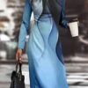 Women's Work Dress Casual Dress Semi Formal Dress Fashion Winter Dress Daily Midi Dress Print Crew Neck Long Sleeve Geometric Ombre Slim Royal Blue Blue Light Blue Fall Winter S M L XL XXL